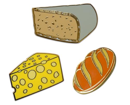 Novel Merk Swiss, Brie, & Other – Cheese Lapel Pin, Hat Pin & Tie Tack Set - with Clutch Back