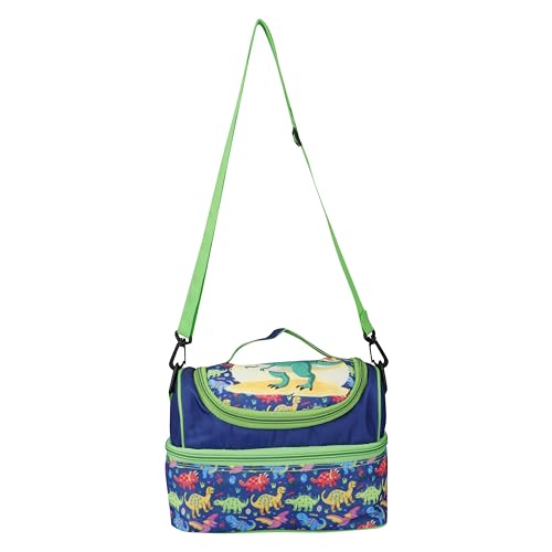 Image of Ji and Ja Multi Compartment Dual Slot Lunch Bag Double Insulated Tiffin Lunch Bag with Multi Zipper Pockets for School (Dinosaur Multi)