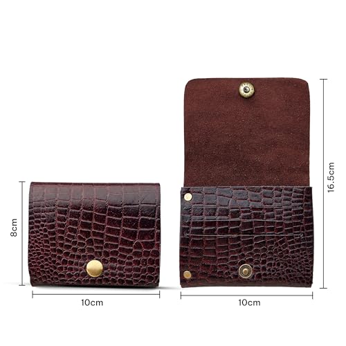 Image of Strutt Turtle Textured Genuine Leather Batua Wallet for Men & Women | Handcrafted Maroon Leather Cash & Card Holder | Snap Button Closure | Compact Ethnic Money Pouch