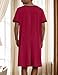 ASHER FASHION Mens Nightgown Henley Night Shirt for Sleeping Short Sleeve Nightgown Big and Tall，Short Sleeve Loose Sleepwear Red