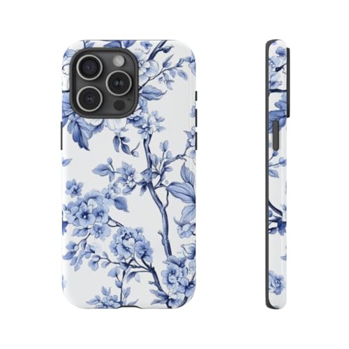 Coque iPhone 15 Pro Max bleu floral l'accessoire vintage pour votre quotidien