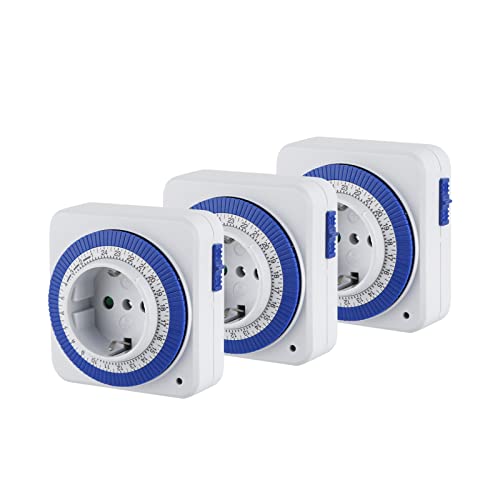Mechanische Zeitschaltuhr Steckdose -24 Stunden Analog Timer mit 96 Segmente(15 min),für Lampen,Kaffeemaschine,16A/3500W, CE-Zertifiziert, 3 Stück Cover