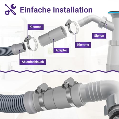 Viоks.pro Waschmaschine Ablaufschlauch Adapter 21 auf 19 mm Ø - Wasserschlauch Adapter für Abwasserschlauch Waschmaschine, Ablaufschlauch Spülmaschine