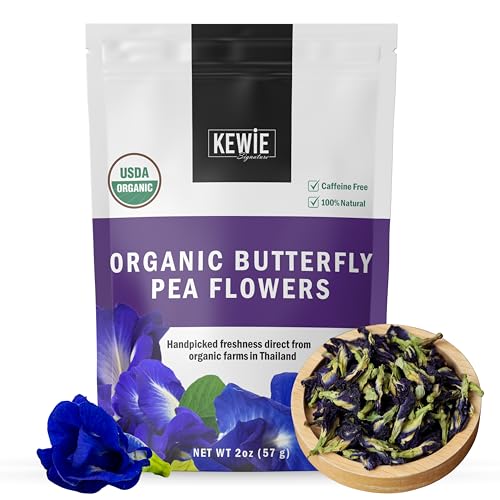 KEWIE Signature Butterfly Pea Flower Tea – 2oz Premium-Grade Blue Butterfly Pea Flower Organic Loose Leaf Tea – Caffeine-Free, USDA Organic – Natural Food Coloring – Vegan and Gluten-Free