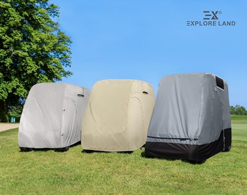 Explore Land 600D Waterproof Golf Cart Cover Fits for Most Brand 4 Passengers Car (Light Tan)
