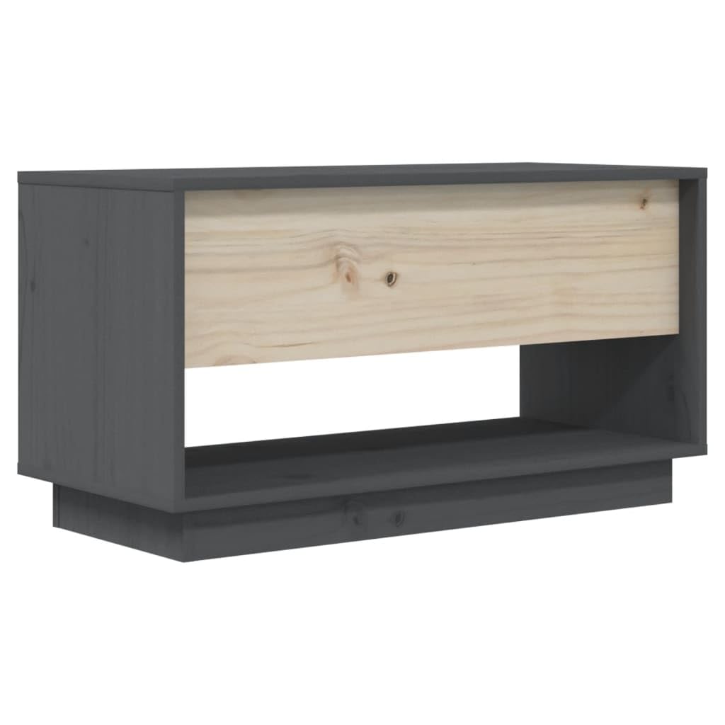 TV-Schrank Grau aus Massivholz Kiefer 74x34x40 cm mit 2 Schubladen, Modernes Media Center für Wohnzimmer, Schlafzimmer und Flur, Robuste TV-Konsole