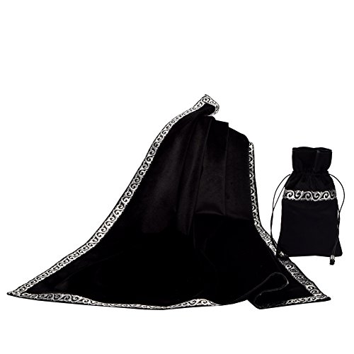 BLESSUME Altar Tarot Table Cloth Divination Wicca Square Velvet Cloth with Tarot Pouch Black