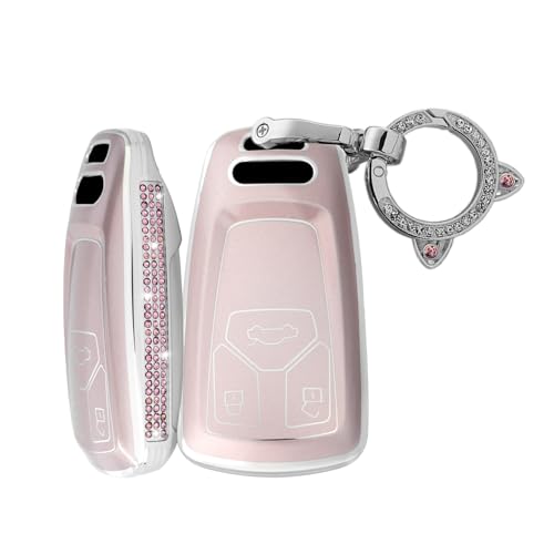 Coque de clé Audi en TPU souple haute protection Rose Bling pour boîtier 3 boutons