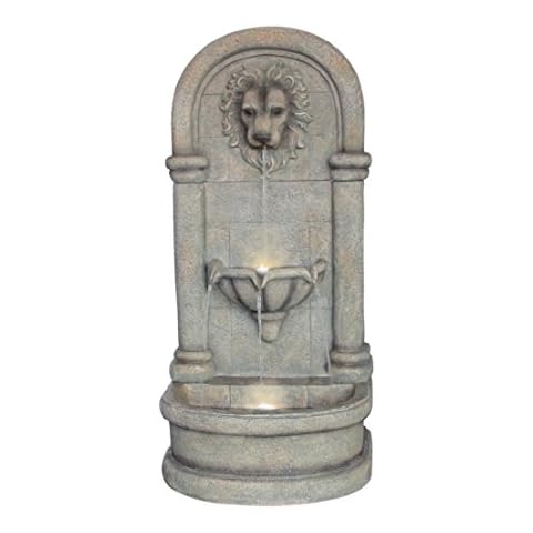 Dehner Gartenwandbrunnen Faro mit LED Beleuchtung, ca. 103.5 x 38 x 49.5 cm, Polyresin, grau Cover