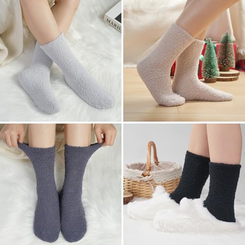 Image of floconssy Fuzzy Socks for Women Gifts, Fluffy Cozy Plush Soft Slipper Socks for Fall Winter Christmas Warm Home 5 /6 Pairs