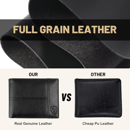 Men's Wallet Full Grain Leather Slim Bifold Wallets | RFID Blocking with Gift Box Black2