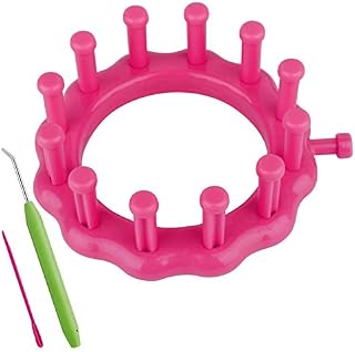 Coopay 12 Peg Flower Loom Knitting, Wool Loom Set with Needle, Hook and Instructions, Small Round Knitting Loom for Baby Hat Socks, Starter Loom For Beginners Children, Diameter 9cm/3.5 in, Pink