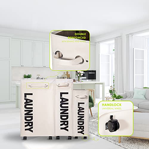 Twira 27.5”X-Large Rolling Laundry Basket With Removable Wash Bag On Wheels (4 Colors), Collapsible Slim Laundry Hamper,Foldable Corner Storage Bins (White) #TOP3