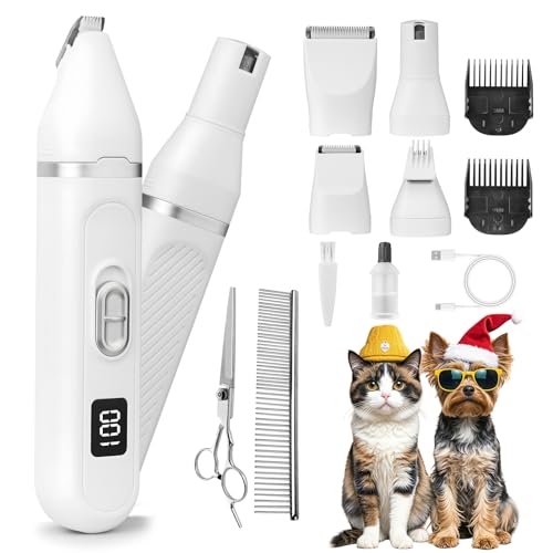 GLOAMFIORD 6-in-1 Quiet Paw Trimmer & Nail Grinder with Stainless Steel Scissor & Comb, Long-Lasting...