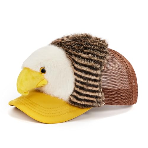 ooohyeah Funny 3D Plush Eagle Trucker Hat Adjustable Fit for Men & Women Novelty Structured Snapback Mesh Cap One Size