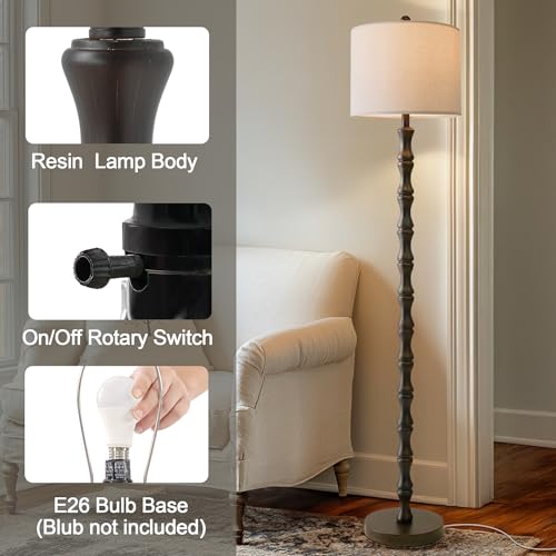 Image of BOBOMOMO 62 inch Rustic Floor Lamp, Retro Farmhouse Standing Lamp with Rotary Switch, Resin Dark Brown Floor Lamp for Living Room, Bedroom, Corner, Nursery, Dining Room, House