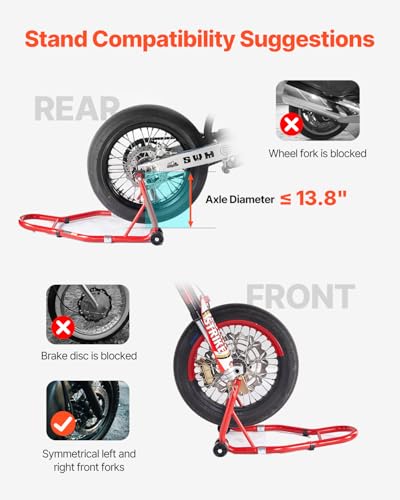VEVOR Motorrad-Ständerlift (385 kg belastbar) vorne und hinten Doppelgabelständer, hinterer U+L-Gabel-Schwingarm-Spulenständer, für die meisten Motorräder von Yamaha Honda Kawasaki Suzuki, rot