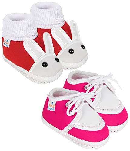 Neska Moda 12 To 18 Months Baby Boys & Baby Girls Pack of 2 Pair Cotton Rabbit Face and Lace Booties (Red,Pink) -BT1181andBT1189 (B0B34DZT7D) Amazon Price History, Amazon Price Tracker
