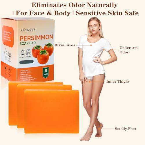 Image of 6 PCS Persimmon Soap for Body Odor Control, Natural Deodorant Body Soap