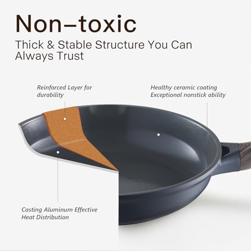 Image of USELUCK 22-Piece Ceramic Cookware Set with Utensils, Pots and Pans Set | PFAS-Free Non-Toxic Healthy Cooking Set, Even Heating, Easy to Clean, Induction Compatible, Gray