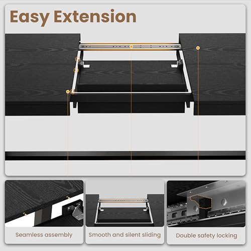 Image of GarveeHome 63-83 inch Extendable Dining Table, Industrial Rectangular Dining Room Table for 6-8 People, Expandable Kitchen Table with Heavy Duty Metal Frame for Dining Room, Kitchen & Parties, Black