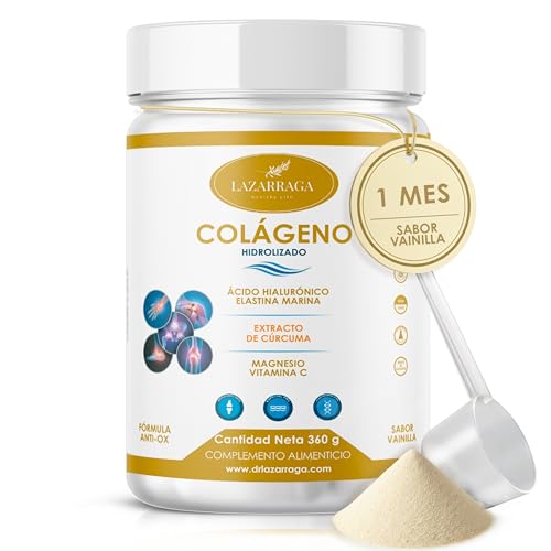 COLÁGENO HIDROLIZADO COMPLEX 6 EN 1 | Cúrcuma + Péptidos Elastina Marina + Ácido Hialurónico + Vitamina C + Magnesio | Articulaciones Fuertes, Piel Tersa y Energía | 360gr Sabor Vainilla | 1 Mes