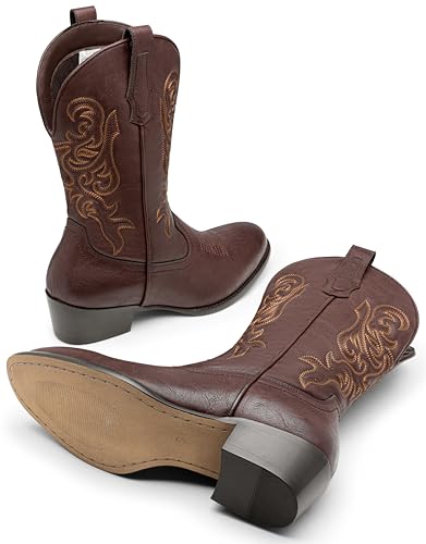 Image of Jousen Cowboy Boots for Men Round Toe Side Zipper 8422 Dark brown 10