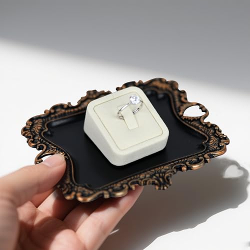 Image of Funly mee Antique Trinket Dish Vintage Jewelry Tray, Ring Holder (Black & Gold, S)