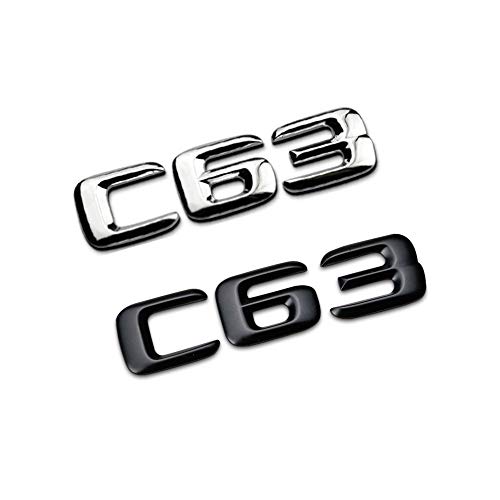 PT-Decors Chrome Metal C63 Número Emblemas de la Etiqueta engomada del Emblema para Auto Car Truck Fender Parachoques Trasero Tronco Trasero Boot Decal (Plata)