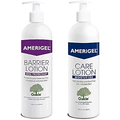 AMERIGEL Total Day & Night Skin Care Bundle - Barrier Lotion Skin Protectant Bottle With Pump (16 oz.) - Care Lotion Hypoallergenic Moisturizer Bottle With Pump (16 oz.) Cover