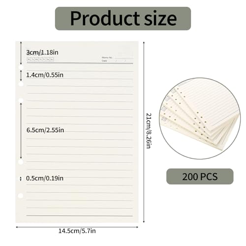 5 PackungenA5 Ringbuch Nachfüllbar, 200 Blätter A5 Liniert Nachfüllpapier A5 ringbucheinlagen, 6 Löcher Notizbuch Nachfülleinlagen Notizpapier für Planer Tagebücher Einsätze Tagbuch