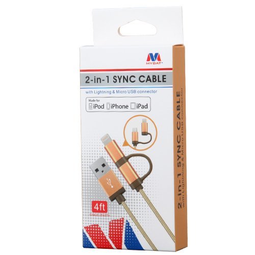 MyBat 007455 Apple Certified (Made for iPhone) USB Cable, 2-in-1 Cable, Gold