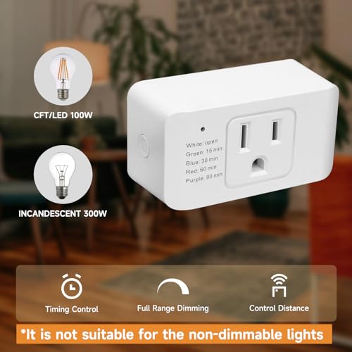 Image of Indoor Dimmer for String Lights, Remote Control Light Dimmer Plug in | Dimmer Plug With Remote & Timer,2 and 3 Prong Adapter, 100FT Range for Dimmable LED /Tungsten Bulb /Patio Lights /Table Lamp