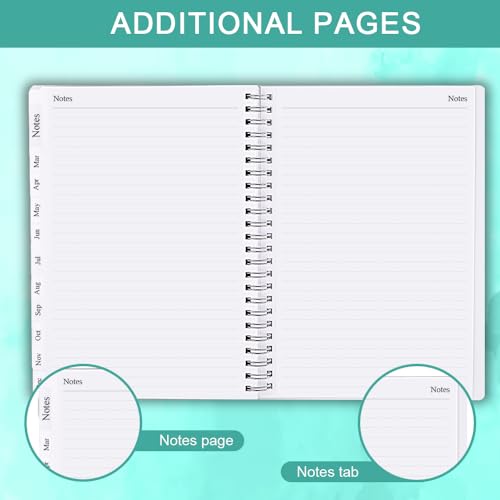 2026 Diary, A5 Weekly Planner with Monthly Tabs, January 2026 - December 2026, Back Pocket, Elastic Closure, Flexible Cover, Twin-Wire Binding, Easy to Organize Your Daily Life, 14.8×21cm, Teal - Image 5