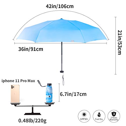 Rumbrella Mini Umbrella, Teflon Purse Umbrella With 99% Uv Protection Travel Umbrella, Gradient Blue #TOP6