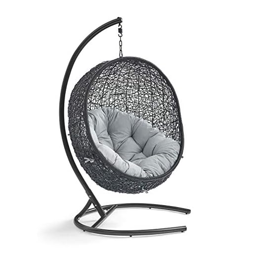 Modway EEI-739-GRY-SET Encase Wicker Rattan Outdoor Patio Porch Lounge Egg, Swing Chair with Stand, Gray