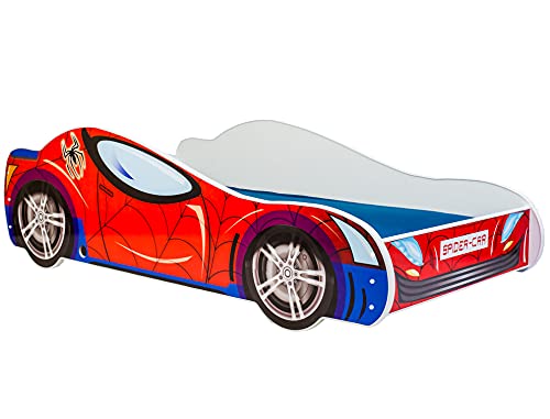 Autobett 140x70 Spielbett Kinderbett mit Lattenrost 70 x 140 Bett Kinder Rennfahrer Spider