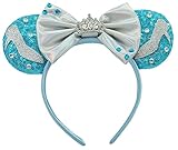 WW-WONDERFULWORLD Shiny Mouse Ears Headbands With Grey Bows & Crown & Sequin, for Mermaid Cinderella Costume Cosplay Glitter Party, for Kids & Adult, Blue; 2GGX