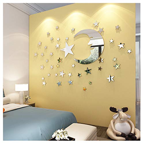 ATFUNSHOP Stickers Muraux Miroir Lune et Décoration de La Maison étoile pour La Réflexion d'argent de Salon d'enfants Cover