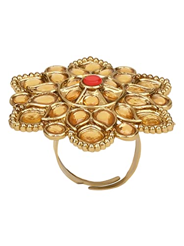 I Jewels Indian Wedding Bollywood Gold Plated Adjustable Kundan Finger Ring For Women And (FL225-9)2