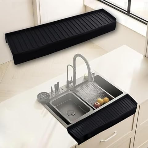 Silicone Sink Edge Protector ＆ Splash Guards, Fits 3.75"~4" Wide Kitchen Sink Countertop (4" Width,28" Length,Black) Cover