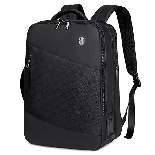 ah arctic hunter 3 in 1 Expandable Backpack 18 inch Water Resistant Travel Business Laptop Bag for Unisex with Built in USB and Headphone port, B00345 (Black PU), 30 x 15 x 41 cm (B00345-AH_BLKPU)