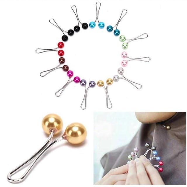 Image of 12Pcs Multicolor Headscarf Pearl Pins Clips U Shape Hijab Scarf Lady Muslim Scarf Shawl Clips Scarf Brooches Pin Jewelry Accessories, Women's Brooches and Pins, Women