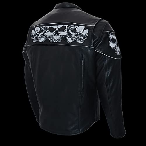 Milwaukee Leather Mlm1500 Men's Crossover Black Leather Scooter Jacket With Reflective Skulls - Large #TOP7