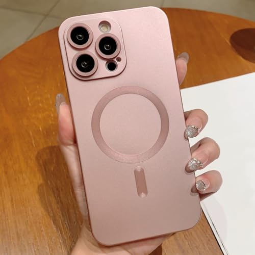 Étui de chargement magnétique pour iPhone 16 coque en verre souple mat rose