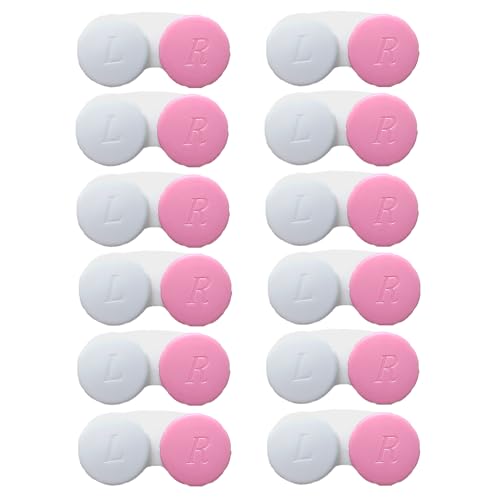 Erewa 12 Pack Contact lens case Contact Lens Holder Box Soak Storage Kit(White&Pink)