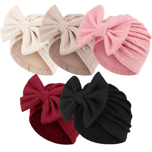 Image of AQOKKA Newborn Baby Girl Hats with Bow Toddler Infant Beanie Cap Newborn Hospital Hats for Baby Girl Kid 3-12 Months