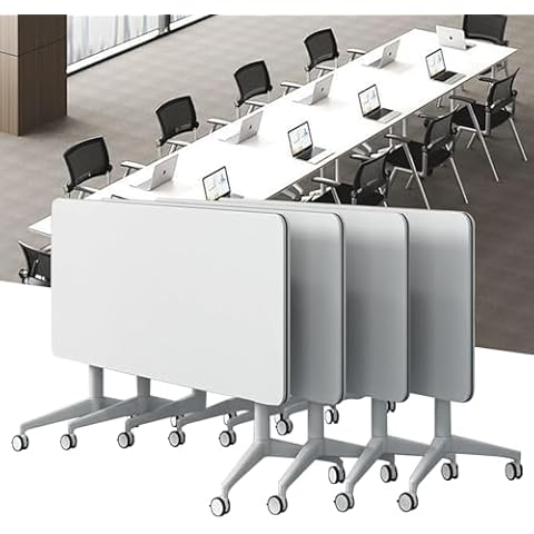 Conference Table Foldable Meeting Tables,4 Pcs Flip Top Mobile Training Table Modern White Portable Table with Silent Wheels, 62.9 "D x 23.6" W x 29.5 "H for Meeting Room,Office,Classroom (4 PCS)… Cover