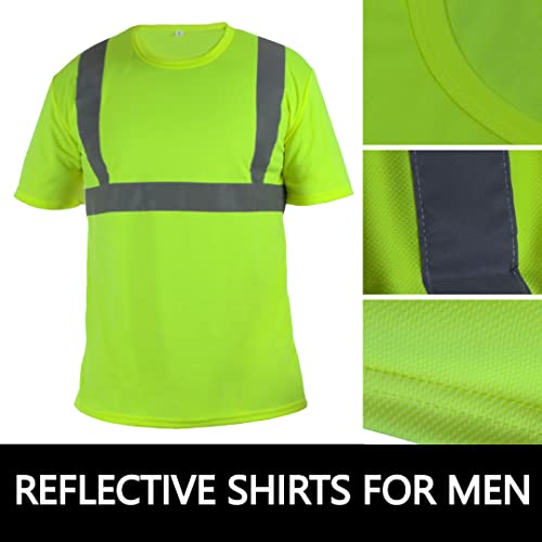 Reflective Shirts For Men - Classic Standard Short Sleeve T-Shirt - Polyester Yellow High Visibility #TOP3