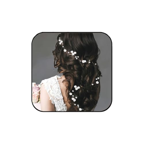 Aluinn Flower Bride Wedding Hair Vine Pearl Extra Long Bridal Headpiece Hair Accessories silver Headband for Women Bridesmaid（19.7in）
